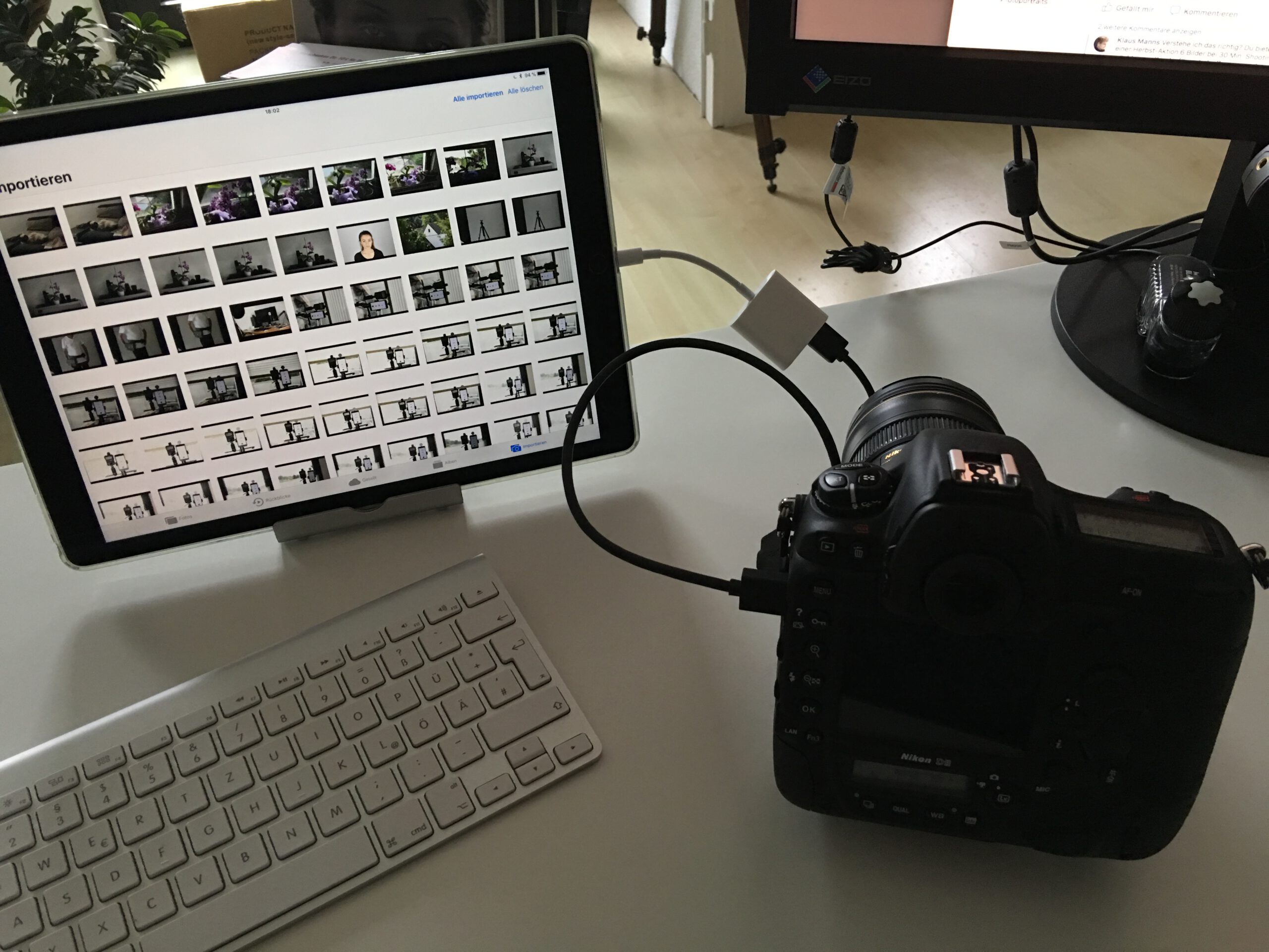 Nikon D5 mit Kamera Adapter an iPad Pro